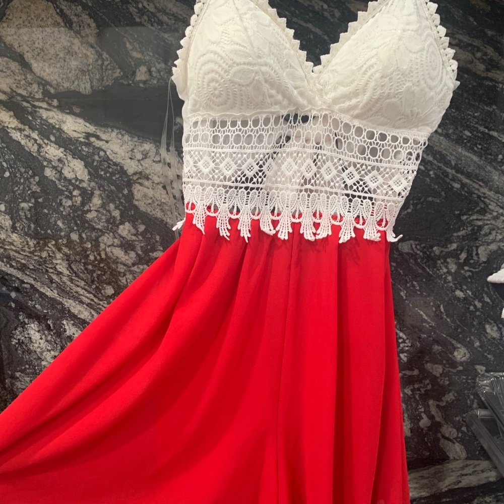 Red flowery romper